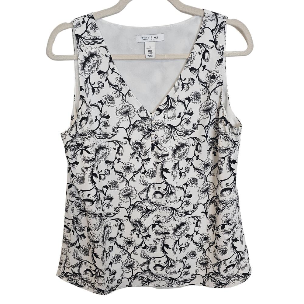 White House Black Market Top Floral Blouse Women S White V Neck Top Sleeveless